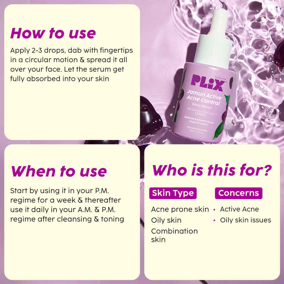 Plix The Plant Fix Jamun Face Wash and Active Acne Serum Combo For Active Acne & Oil Control