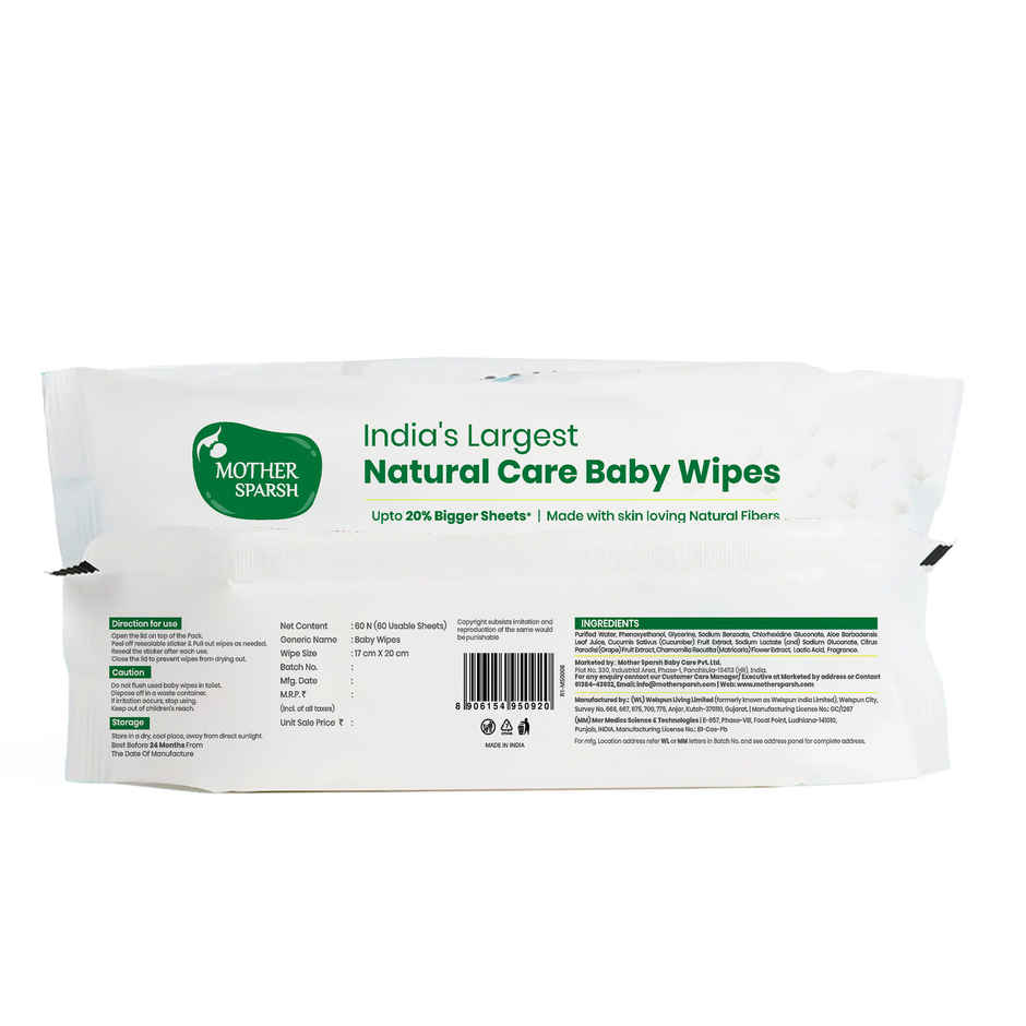 Mother Sparsh Plant Powered Baby Wipes - Natural Cucumber Extract