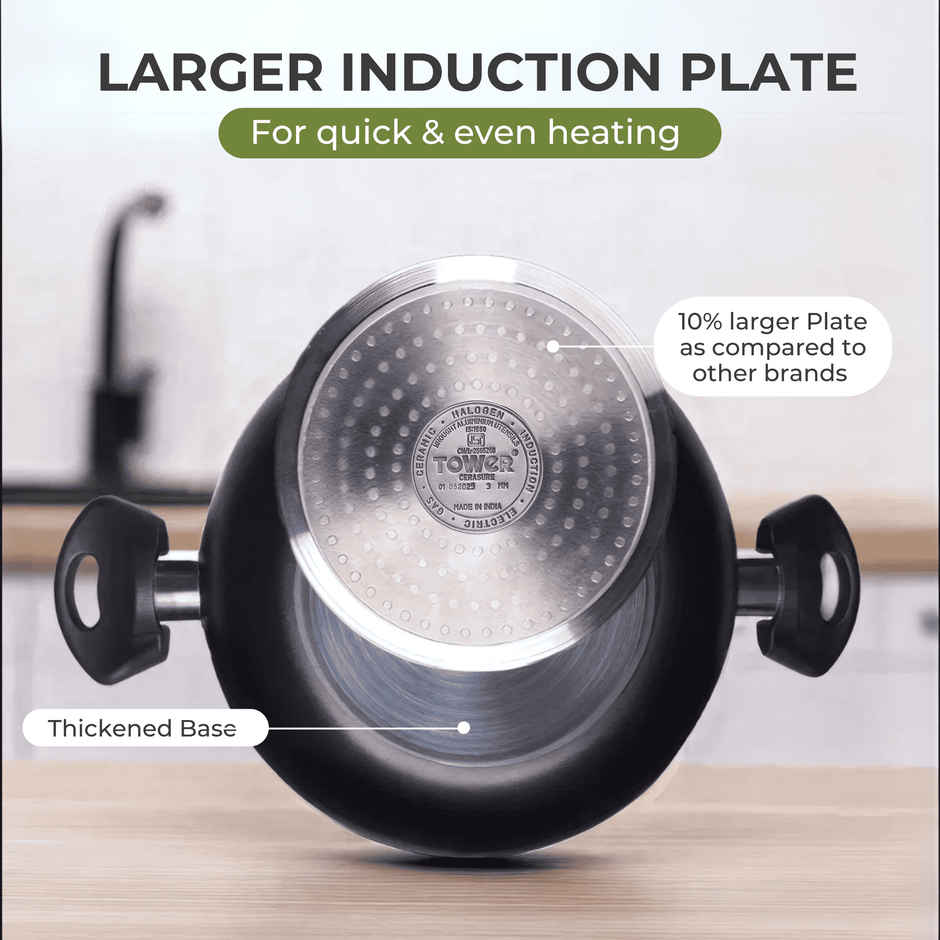 Tower Cerasure Non-Stick Kadhai | 24 cm | Gas & Induction Compatible