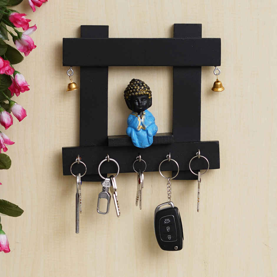 eCraftIndia Stylish Black and Blue Monk Buddha Wooden Key Holder