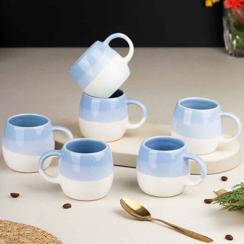 The Earth Store Tt Sky Blue Ovule Tea Cups | 190 ml Microwave Safe Coffee Cup
