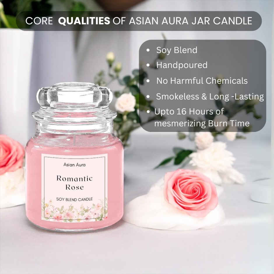 Scented Jar Candle | Romantic Rose | Fragranced 70G Wax | Asian Aura
