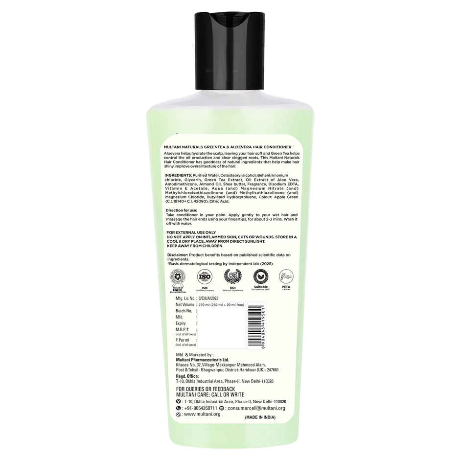 Multani Naturals Greentea & Aloevera Hair Conditioner | For Hair Fall & Scalp Dryness|No SLS