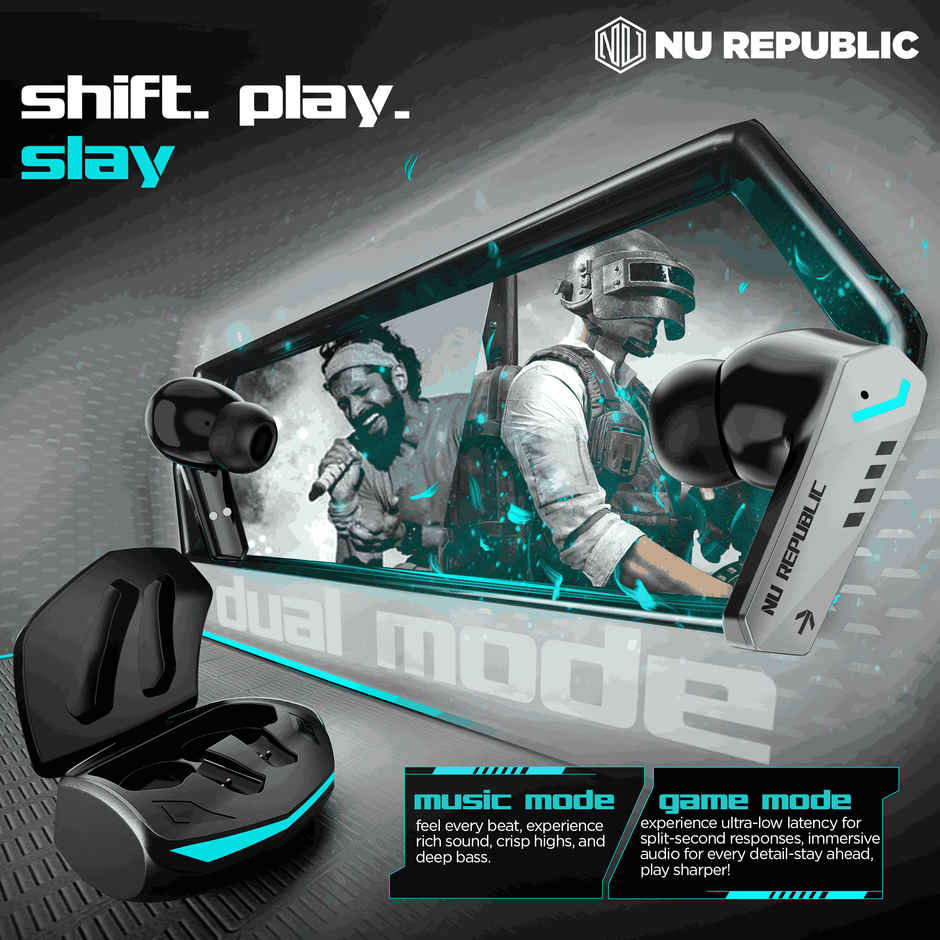 Nu Republic Cyberstud X8 TWS Earbuds, Up to 56Hrs Playtime, 40ms Ultra Low Latency, ENC Mics, 13mm Neodymium Drivers, XBass Technology, Dual Mode for Gaming & Music, Bluetooth 5.3 - Silver