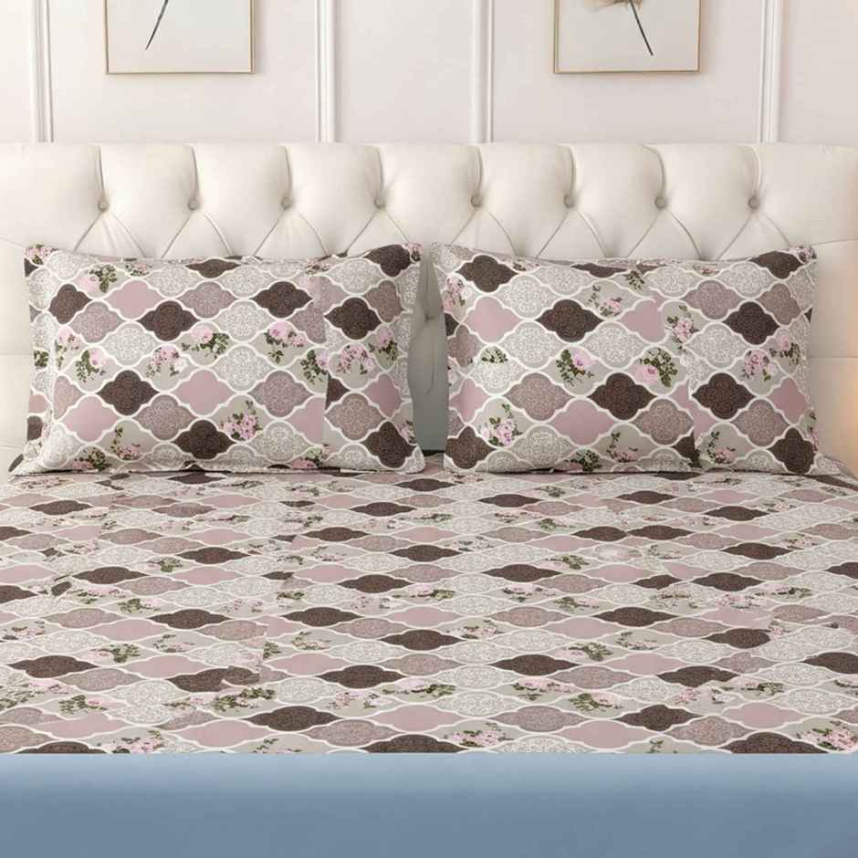Raymond Home 120 GSM Hazel Floral Double Bedsheet with 2 Pillow Covers Beige & Pink