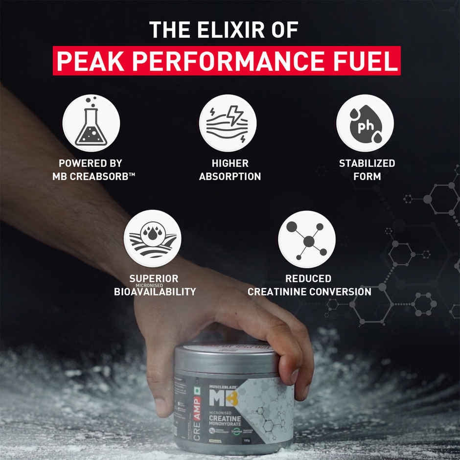 MuscleBlaze Mirconised Creatine Monohydrate CreAMP Powder | Unflavoured, 32 Servings