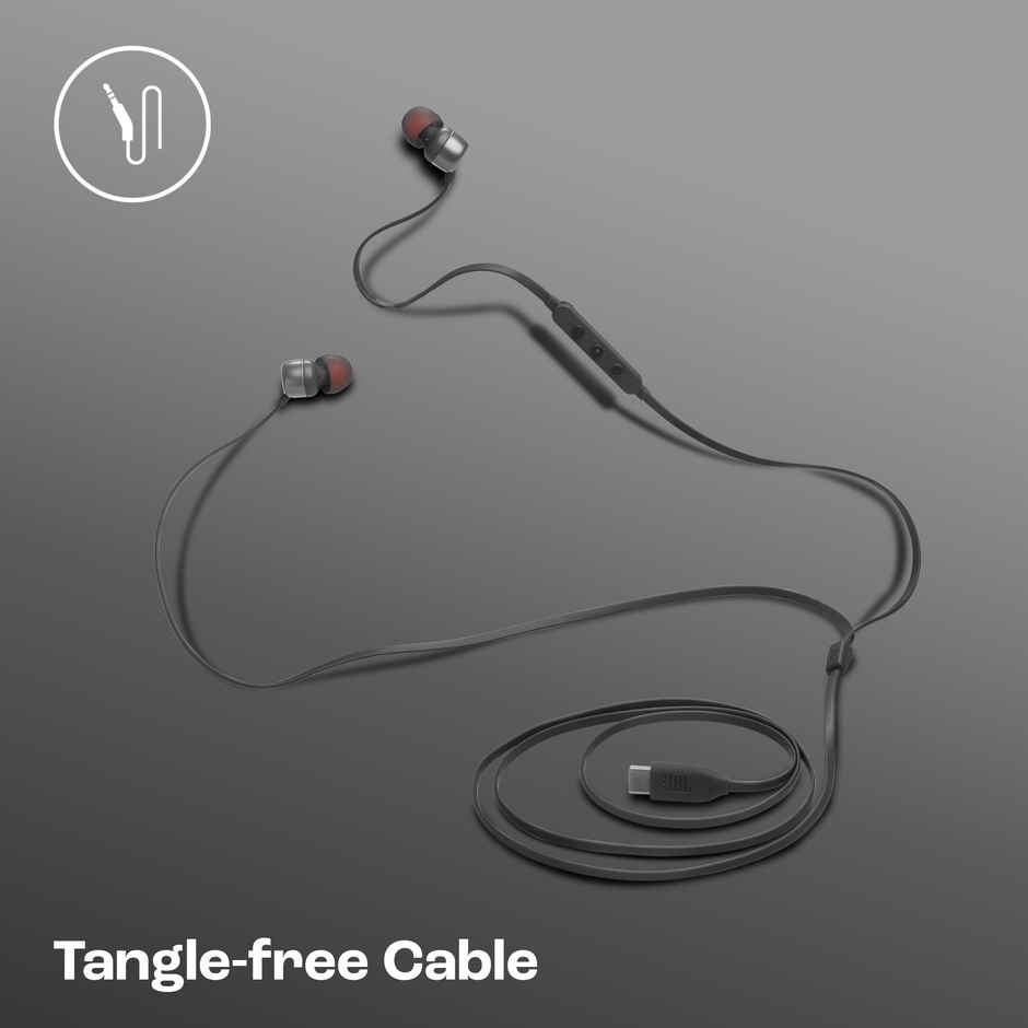 JBL Tune 310 Wired In-Ear Type C Headphones, Hi-Res Audio With Digital-To-Analog Converter (Black)