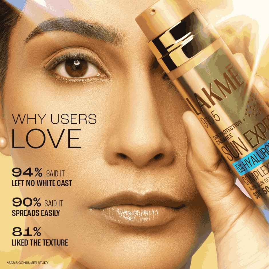 Lakme 5% Hyaluronic water-light Sunscreen Gel SPF 50 PA++++ For Oily Skin, Plump & Hydrated Skin