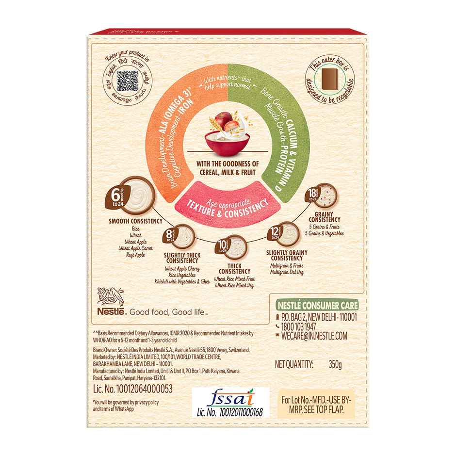 Nestle Cerelac Wheat Apple Baby Food Cereal, No Refined Sugar & No Preservatives, 6 to 24 Months