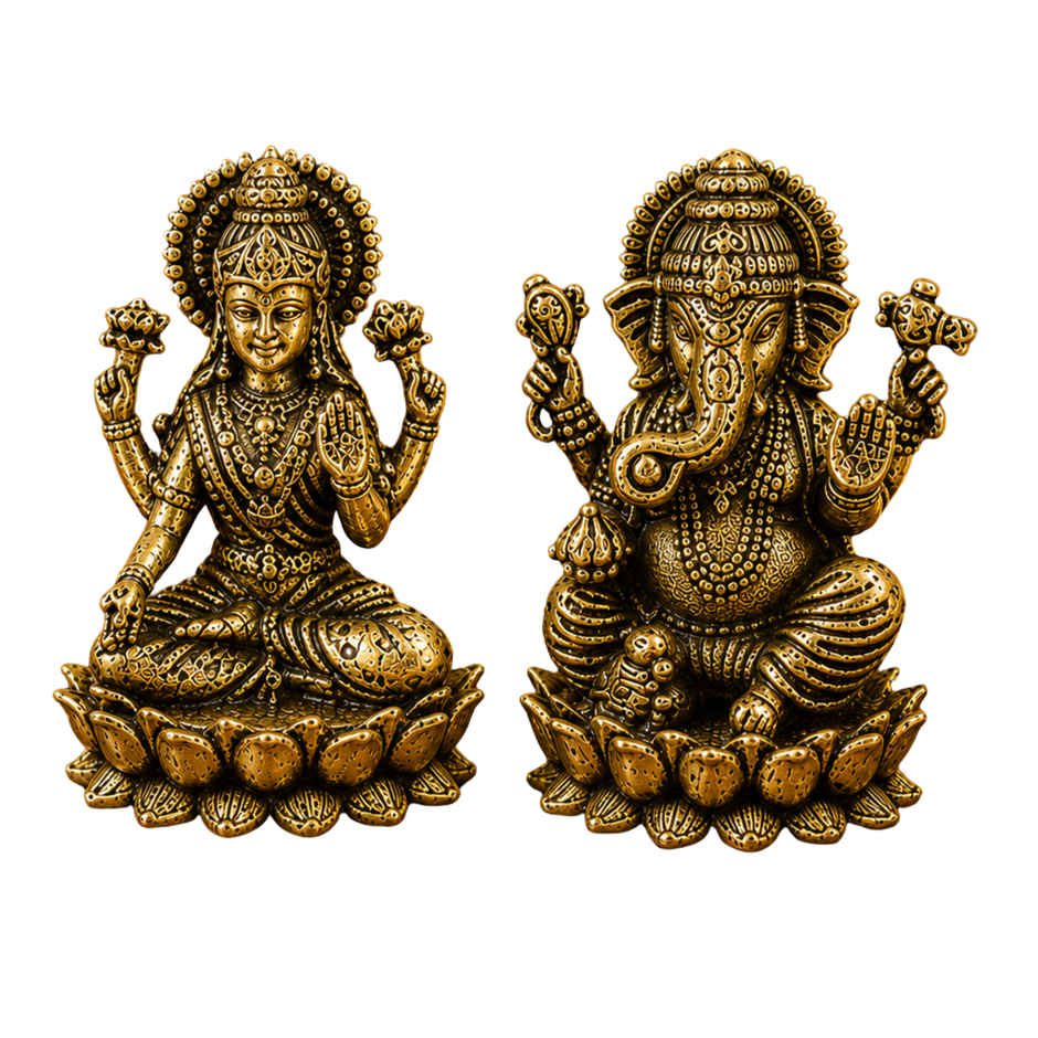 Pure Brass Laxmi Ganesha Idol | Estoria Collective