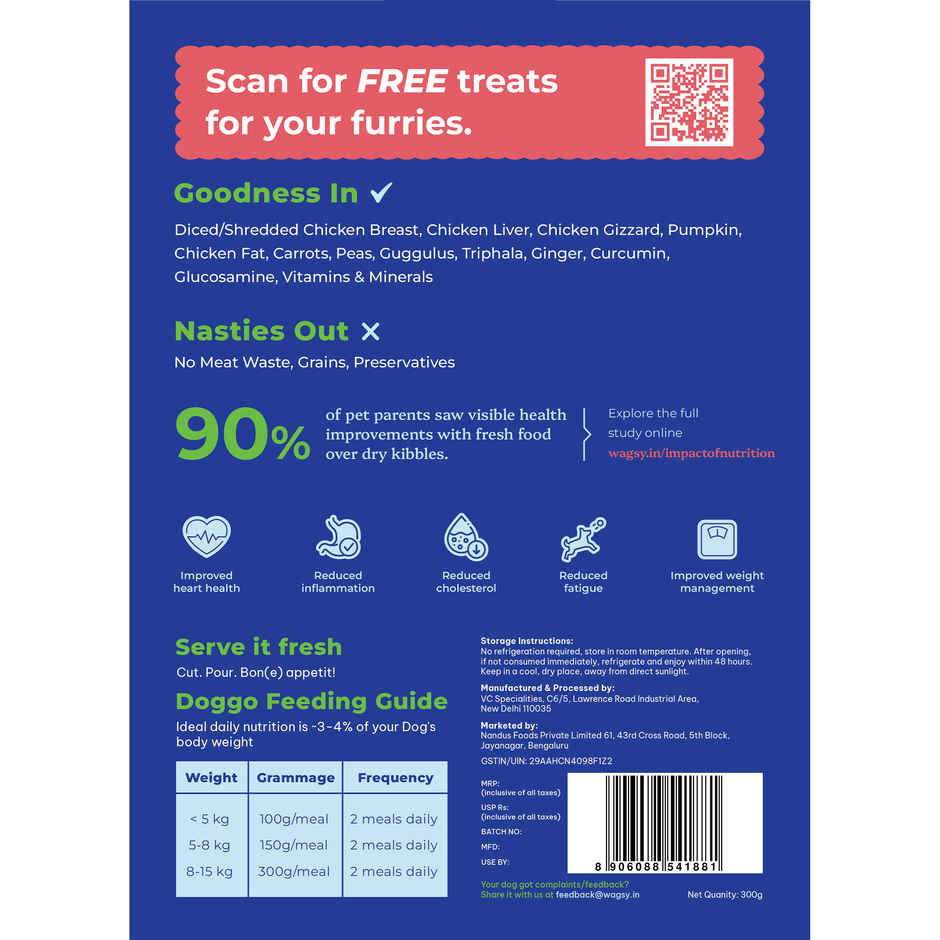 Wagsy - Chicken & VEGgies | Fresh Wet FOOD For Dogs