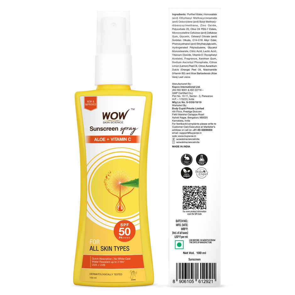 WOW Skin Science UV Water Transparent Sunscreen Spray SPF 50