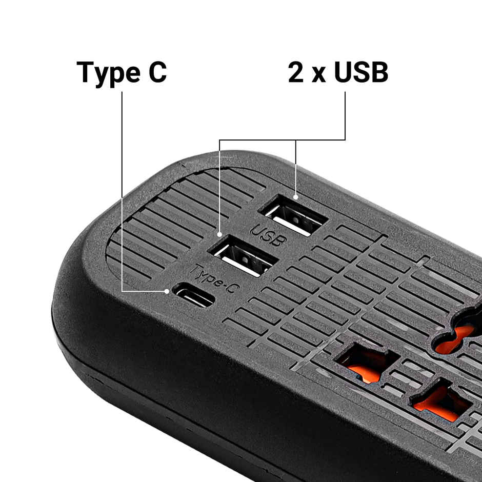 Zebronics Power Bar 132 | 2000W | 1 x Type C Port | 3 x Universal Socket | 2 x USB Port | 3 m