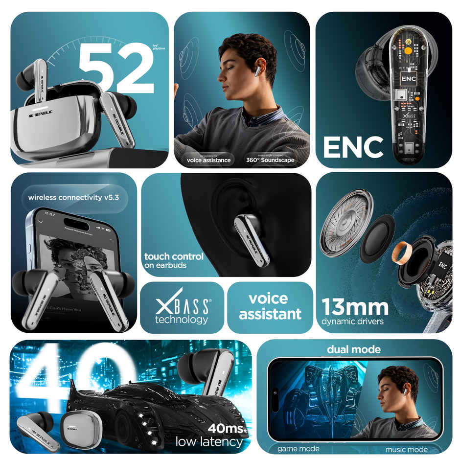 Nu Republic Epic X4 With 52 Hrs Playtime Tws Earbuds | Silver | Black