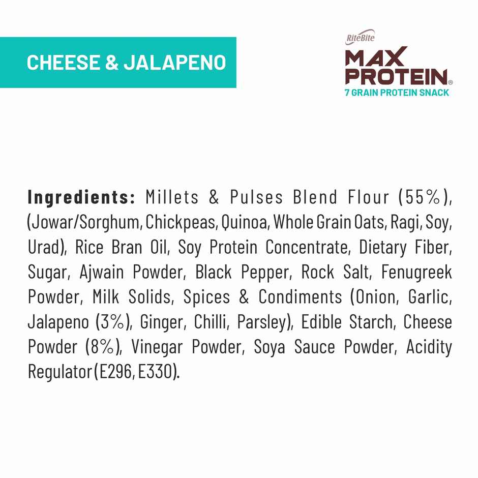 RiteBite Max Protein Cheese and Jalapeno Multigrain Protein Chips 20g Protein 8g Fiber Gluten Free