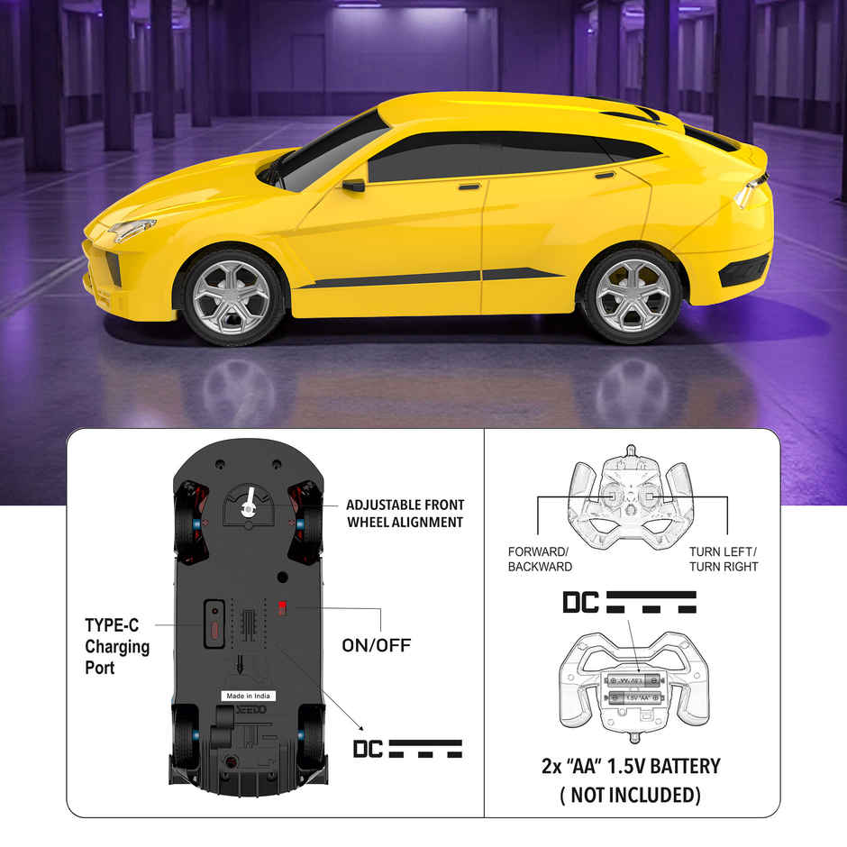 SEEDO Remote Control Car 1:18 , 27 MHz, Type-C Rechargeable, Fast Speed Famous 4W | Yellow