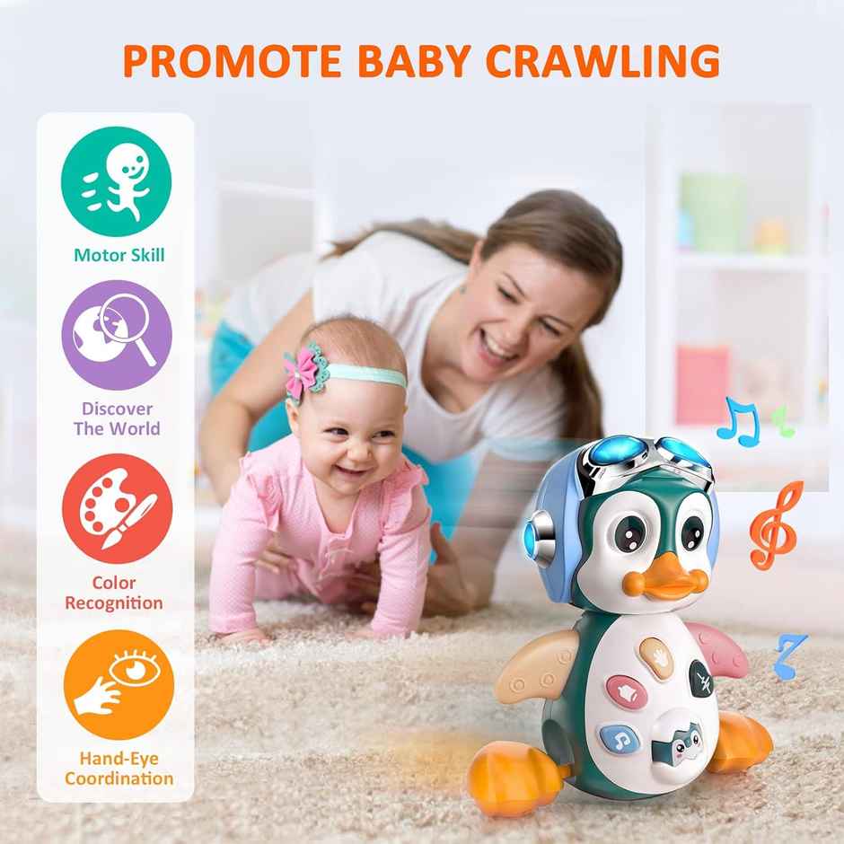 Kidology Crawling Duck Musical Toy | Gift For 1-Year Babies & Toddlers - Blue
