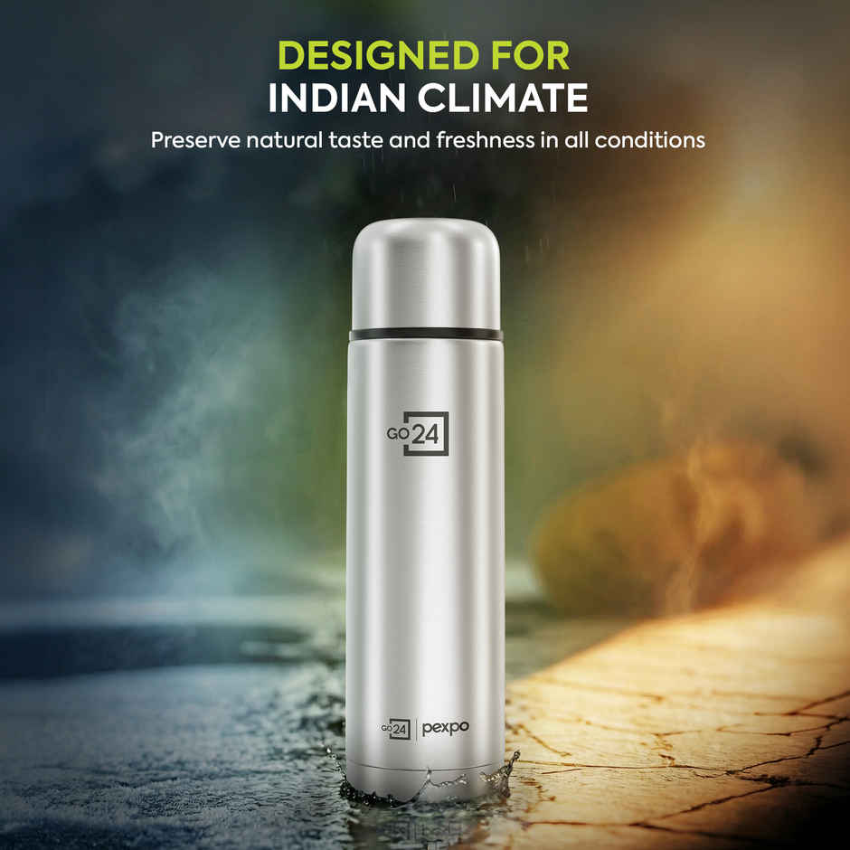 Pexpo 24 Hrs Hot And Cold Flask With Jute-Bag Vacuum Insulated Flamingo | 1 L