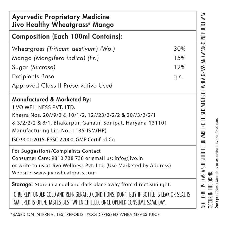 Jivo Healthy Wheatgrass Juice | Mango