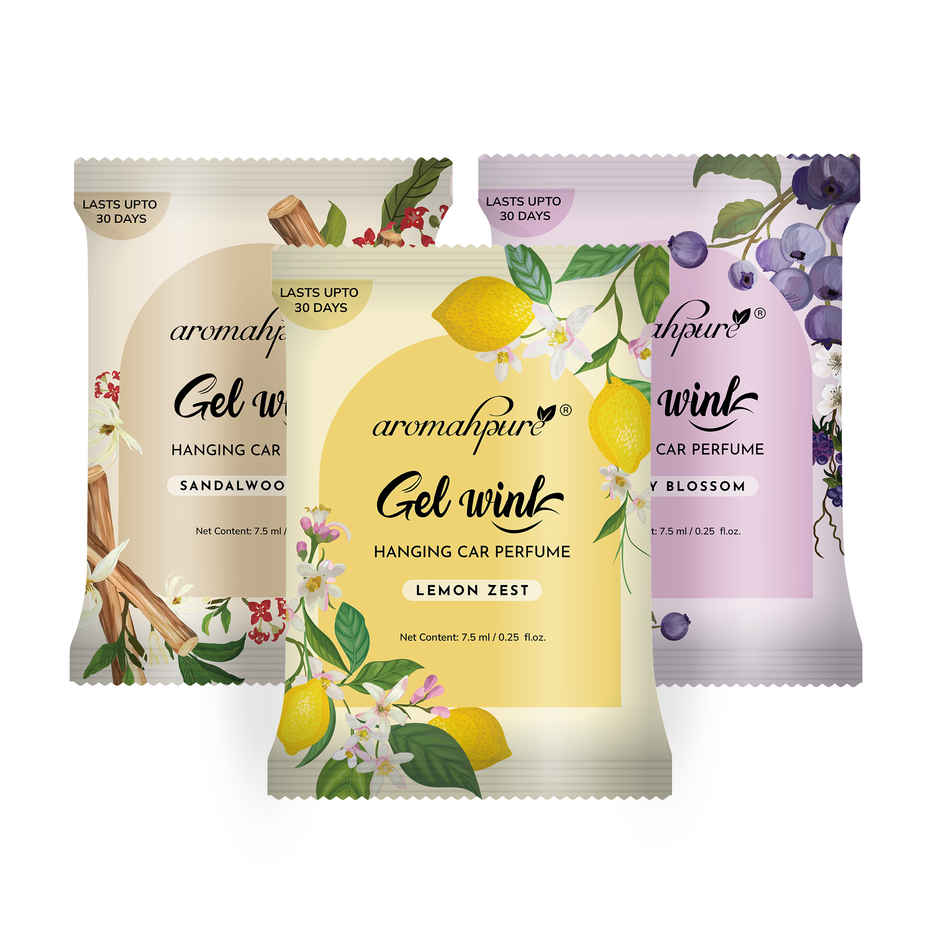 Aromahpure Gel Wink Car Perfume - Lemon | Sandalwood | Berry | Pack of 3 | 30 Days Combo