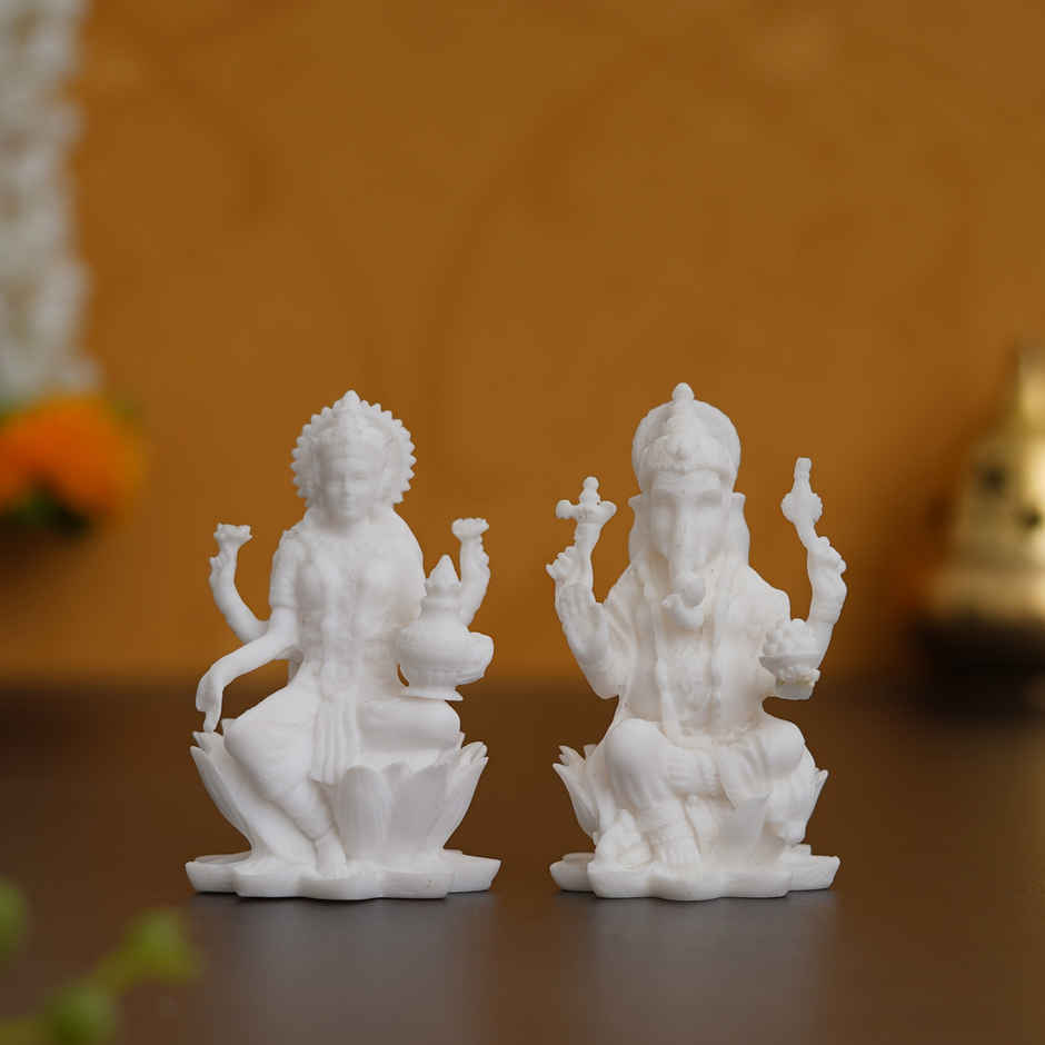 Resin Lakshmi Ganesh Murti for Pooja- Goddess Lakshmi & Lord Ganesha Idol | eCraftIndia