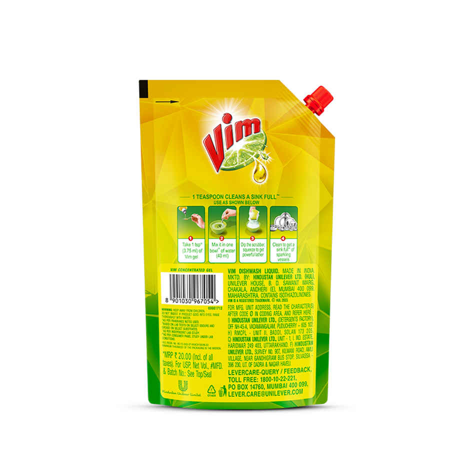 Vim Lemon Dishwash Liquid Gel Refill Pouch