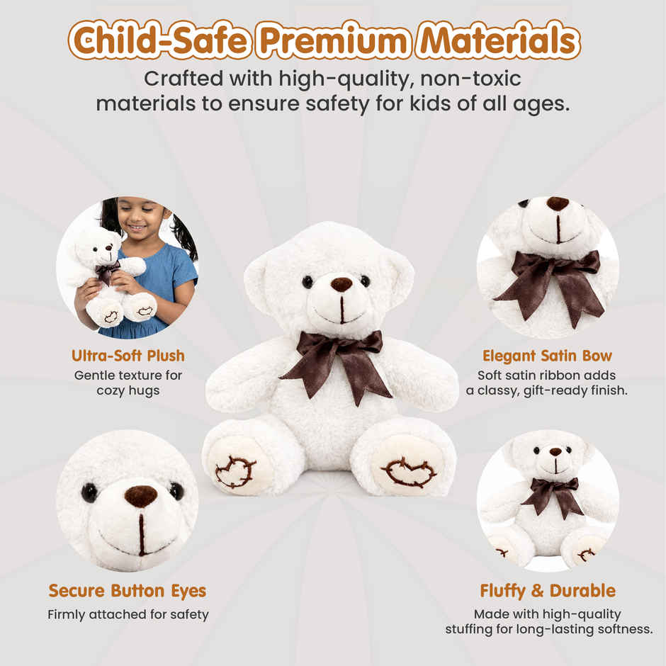 Kidology Cute Teddy Plush Stuffed Toy | White - 20 cm