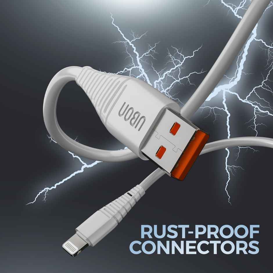 UBON 20W Fast Charging 1mtr USB to Ligthning Braided Cable, 50000+ Bend Test - White