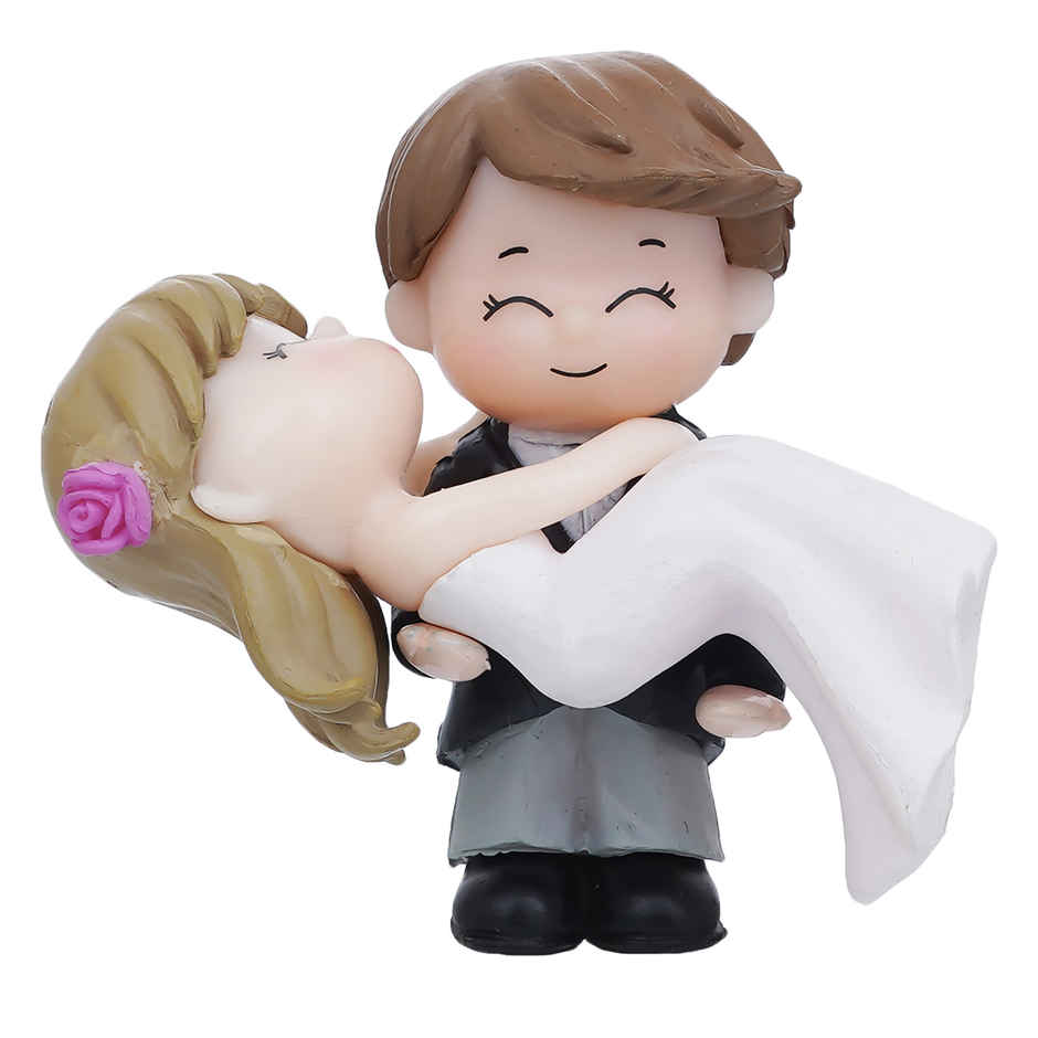 eCraftIndia Polyresin Handcrafted Bride Kissing Groom Romantic Couple Statue Decorative Showpiece