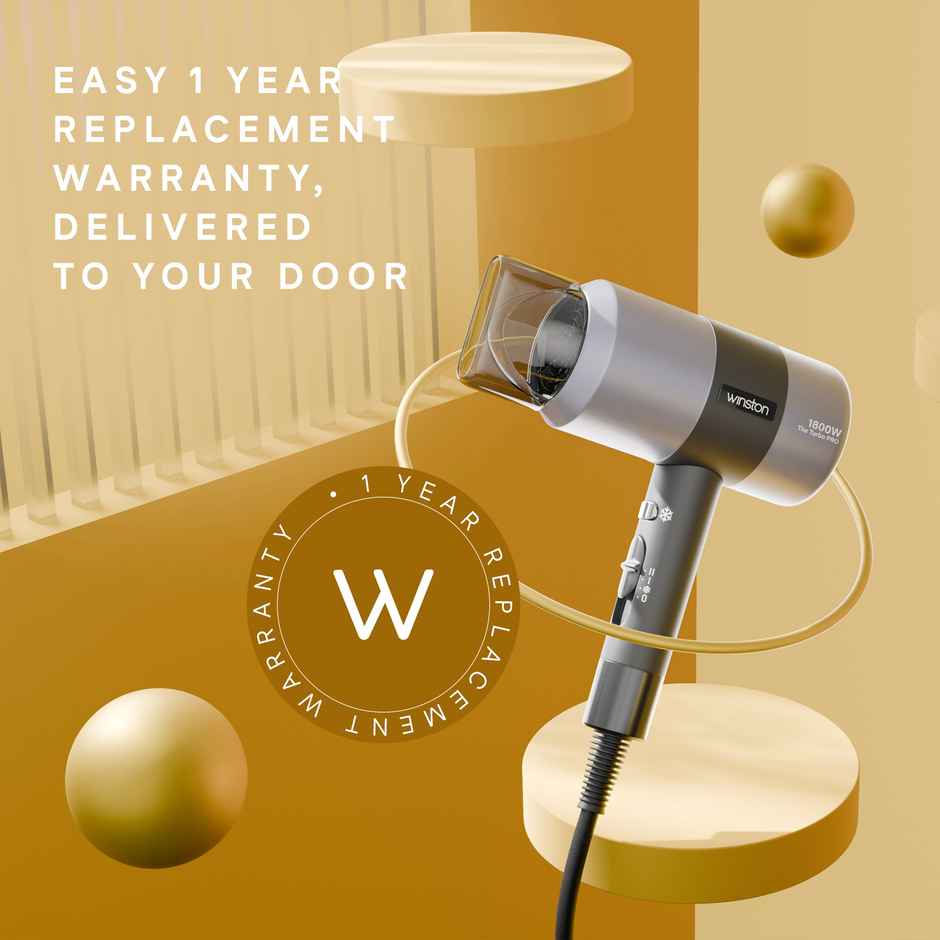 Winston Hair Dryer 1800W - Turbo Pro with Low Noise | Cool Shot & Overheat Protection - Black