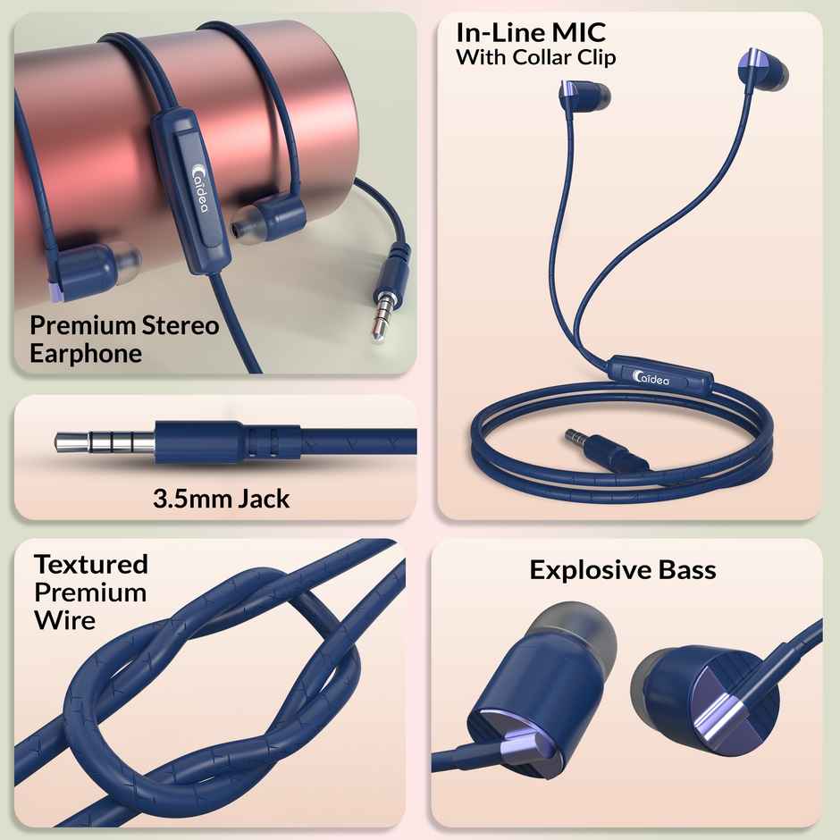 Caidea CHF500 Wired Earphone with Mic | 3.5 mm Jack I 10 mm I Blue