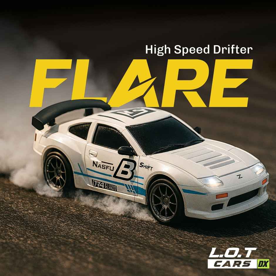 RC Drift Car with 4 extra wheels, 20kmph & Boost Mode | Flare - Track White
