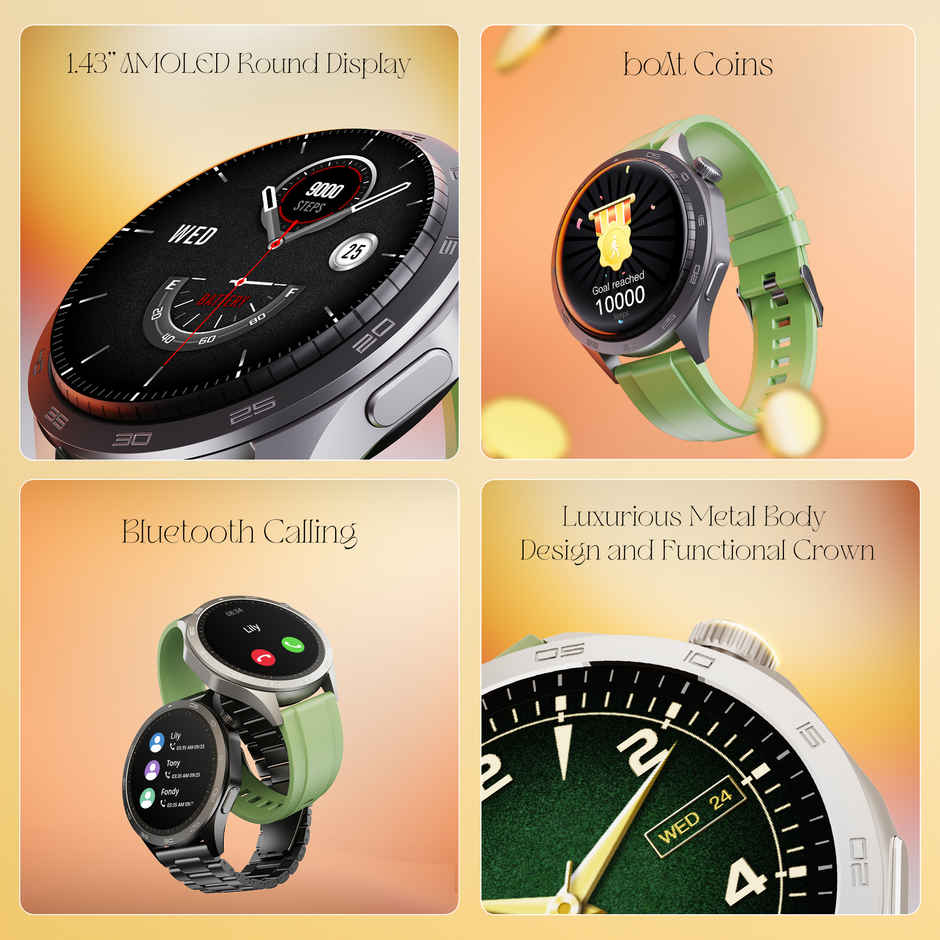 boAt Enigma Radiant Smartwatch | 1.43" AMOLED Display | Functional Crown - Olive Green