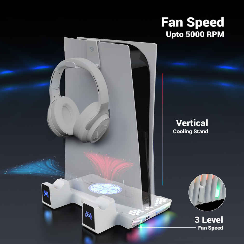 Zebronics PS5SC Vertical Dock | 5000RPM Fan | Dual Controller Charging | RGB
