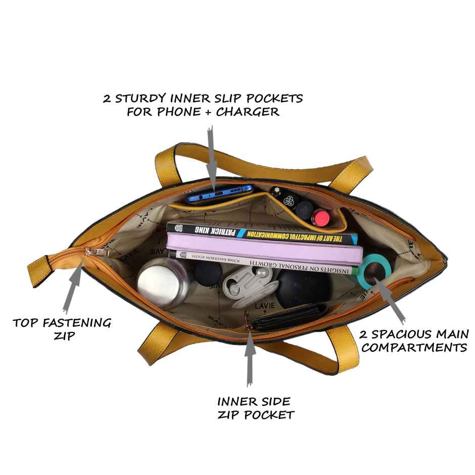 Lavie Women's Synthetic Leather Tote Bag | Medium | Ochre