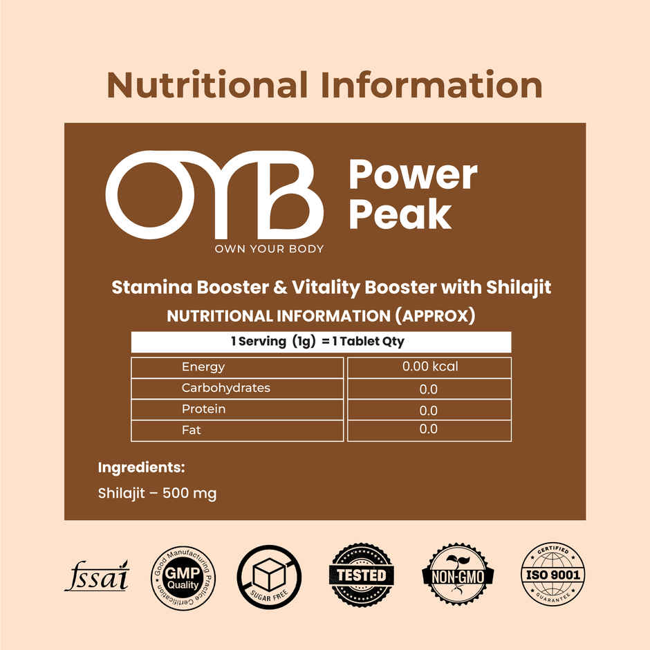 OYB Shilajit Stamina & Vitality Booster | 30 Tablets | OYB Power Peak