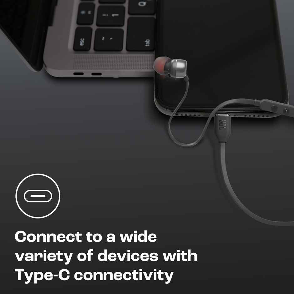 JBL Tune 310 Wired In-Ear Type C Headphones, Hi-Res Audio With Digital-To-Analog Converter (Black)