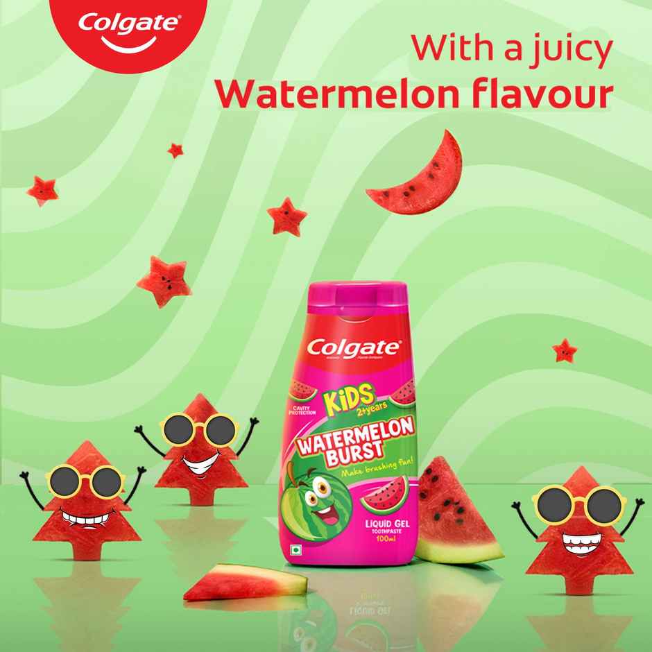Colgate Kids Toothpaste, Fun Squeezy Bottle, Watermelon Flavor, Safe, Paraben-Free, Age 2-6yr
