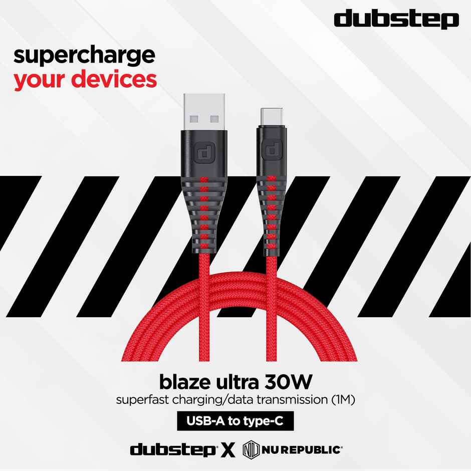 Dubstep Blaze Ultra 30W 3.5A Fast Charging Usb A To Type C Cable (Red)
