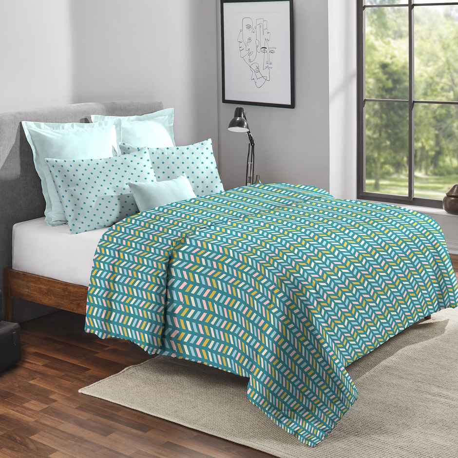 Mytrident Cotton AC Comforter | Printed Reversible Double Bed Comforter - Party Mood Teal