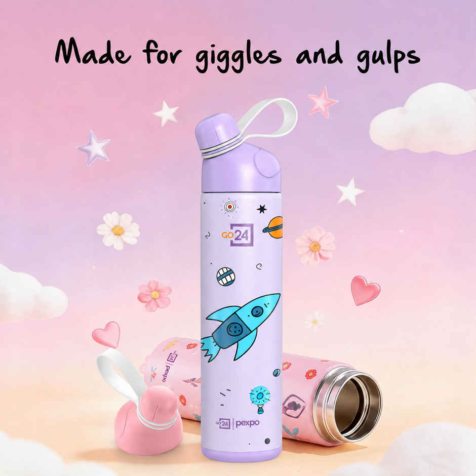 Go24 | Pexpo Pico Cute Sipper | 500 ml | Hot & Cold Steel Bottle | Rocket Uv Printed Design