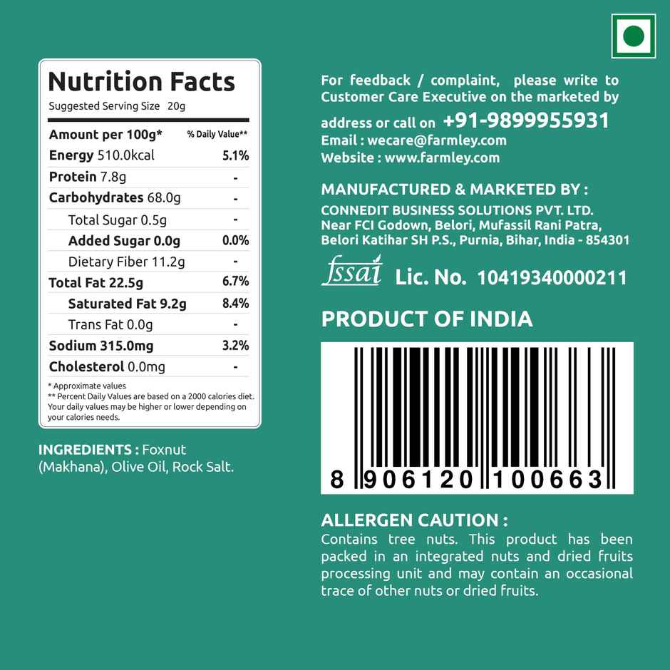 Farmley Himalayan Salted Makhana Roasted In Olive Oil