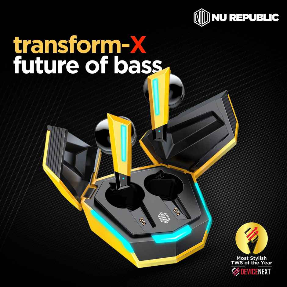 Nu Republic Transform-X TWS Earbuds | Upto 60Hrs Playtime | 13Mm Neodymium Driver & Xbass Technology | ENC Hall Sensor Dual Mode | Yellow