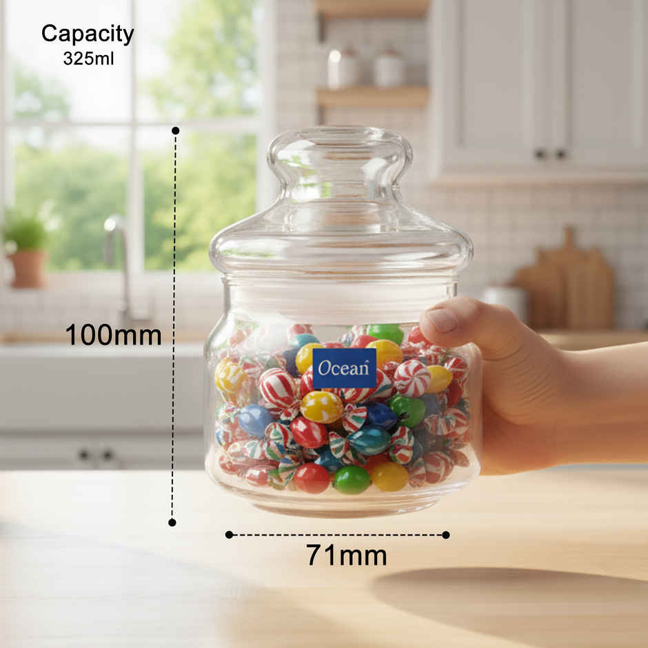 Ocean Pop Glass Jar Set With Glass Lid (325Ml, 2Pcs)