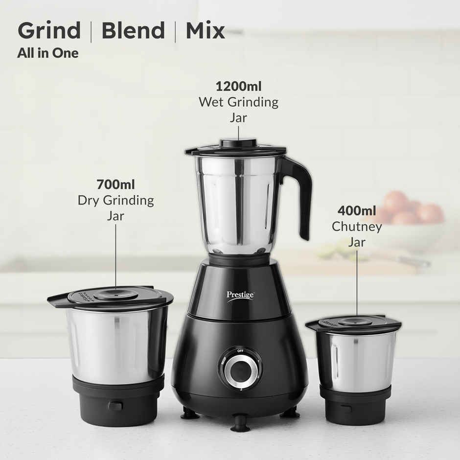 Prestige Apex 500 Watts Mixer Grinder, Super Efficient SS Blades, Black, 2Y Warranty, ISI Certified