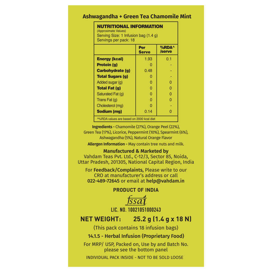 Vahdam Ashwagandha Green Tea Chamomile Mint