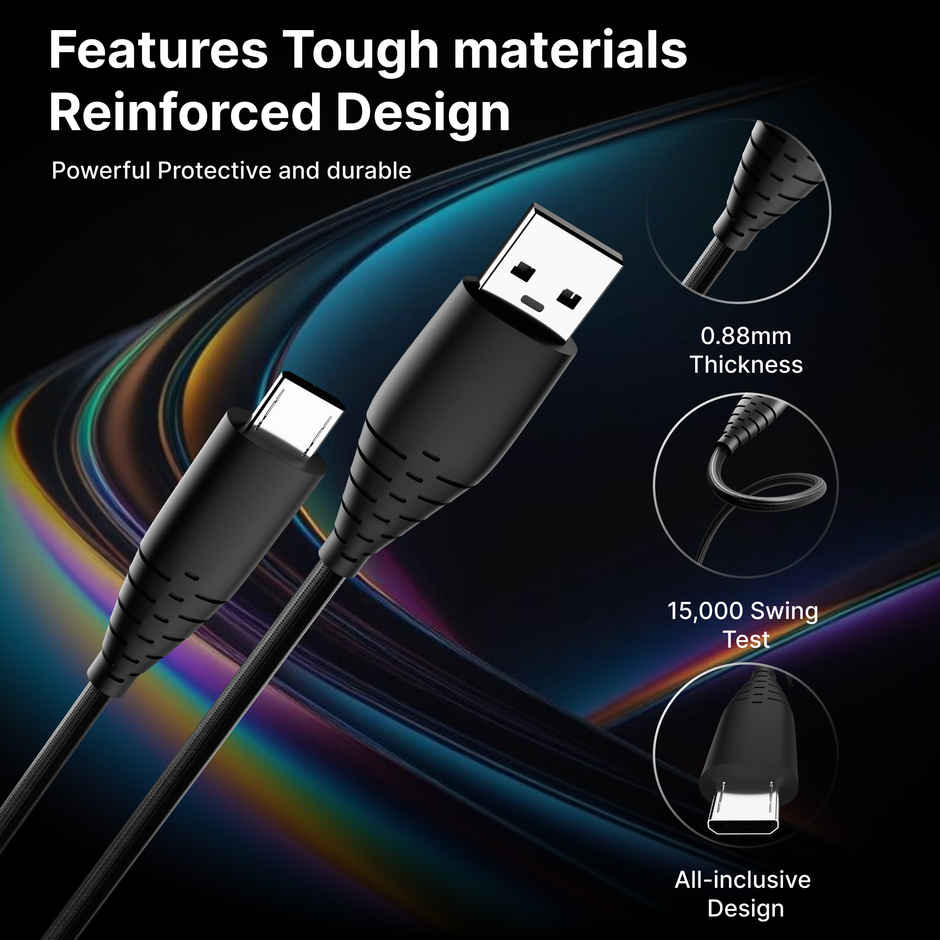 Ailkin Micro USB Cable | 3A Fast Charging | 1.5 M Braided | For Smartphones & Tablets | Black
