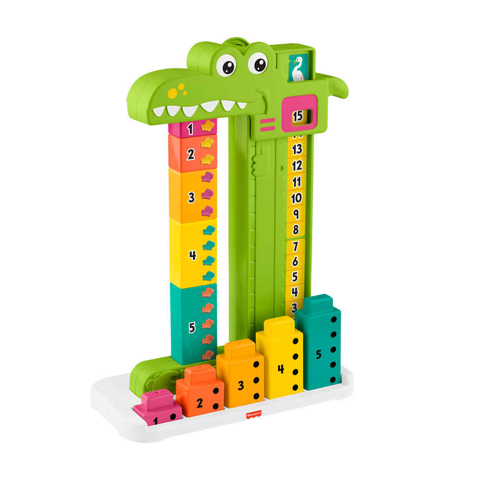 Fisher Price Adding Alligator Educational Toy with 10 Stacking Blocks for Preschool Kids
