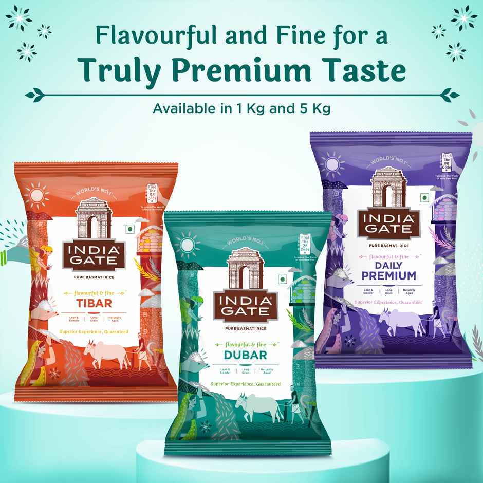 India Gate Flavourful and Fine Dubar Basmati Rice | Long and Slender Grains | Naturally Aged