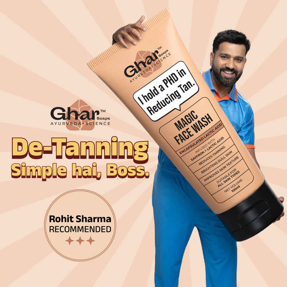 Ghar Soaps Detan Magic Face Wash | Reduces pigmentation and lightens dark spots with Saffron, Lactic Acid & Glutathione | All skin types